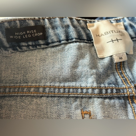 Habitual Girl High Rise Wide Leg Crop Distressed Denim Jeans Sz 16 - Picture 9 of 11